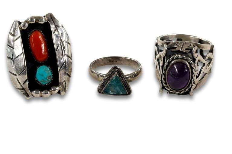 Gemstones in Sterling Rings - Lot of 3