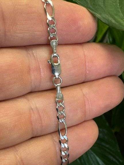 10k White Gold Solid Figaro Link Chain 3.3mm Necklace 24"