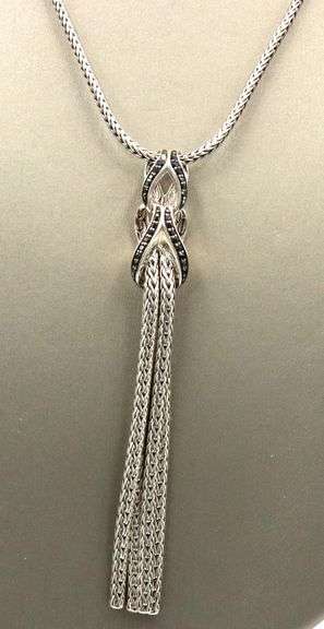 John Hardy sterling silver Asli classic chain black sapphire and black spinel tassel pendant on chai