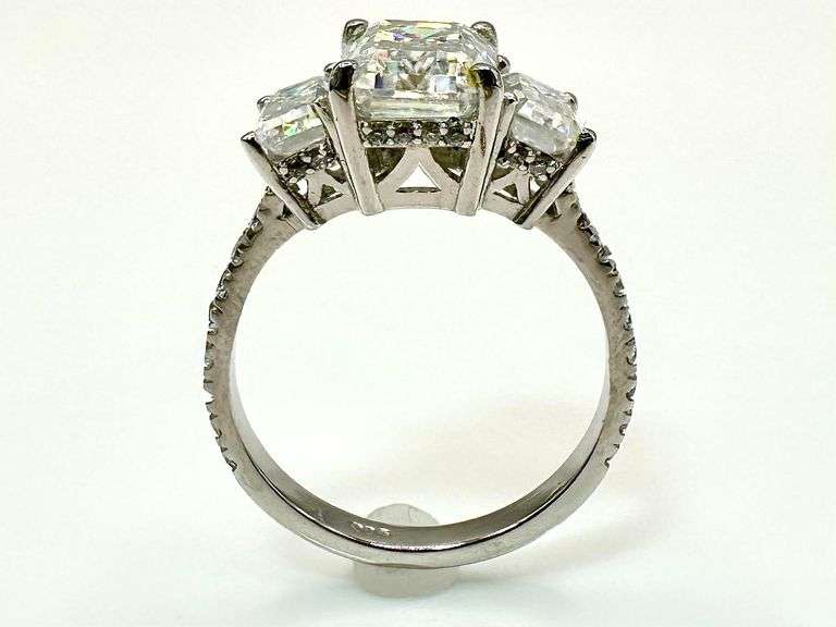 Sparkling 5.5 Ctw 3 Stone Emerald Cut Ice White Moissanite Ring
