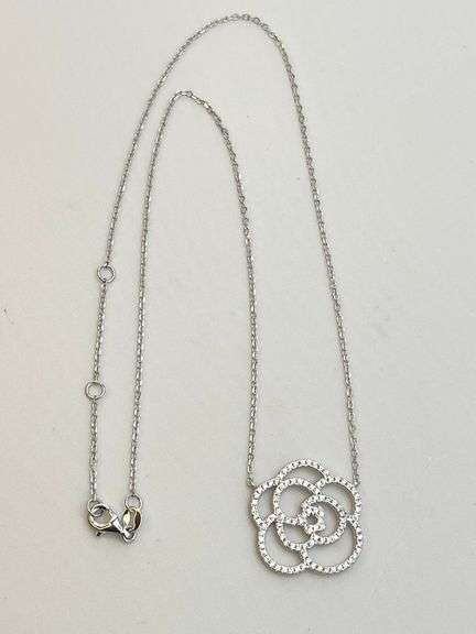 925 Sterling Silver Crystal Pave Camelia Flower Pendant