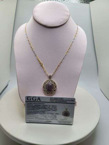 Extremely fine quality one Cabochon Ruby and Sapphire pendent in silver, GGA certfied