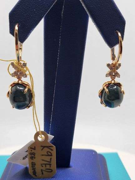 Magnificent pair earring Star Sapphire and diamond in Silver – GGA Certified