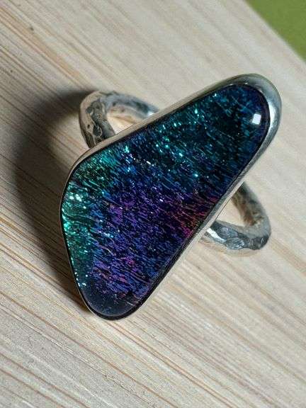 Sterling Silver 925 One of a Kind Dichroic Glass Ring Size 7