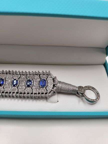Cloth Woven Diamond Studded Bracelet with Precious Kyanite