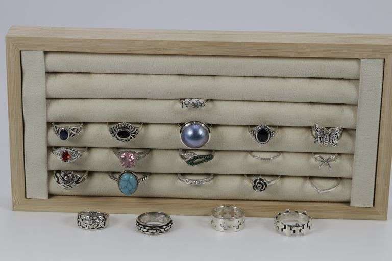 .925 Sterling Silver Ring Assortment Various Sizes & Styles (20 Ring Lot)