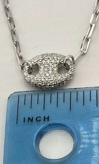 925 Sterling Silver Full Crystal pave Interlocking Circle Pendant With Paperclip Chain Necklace