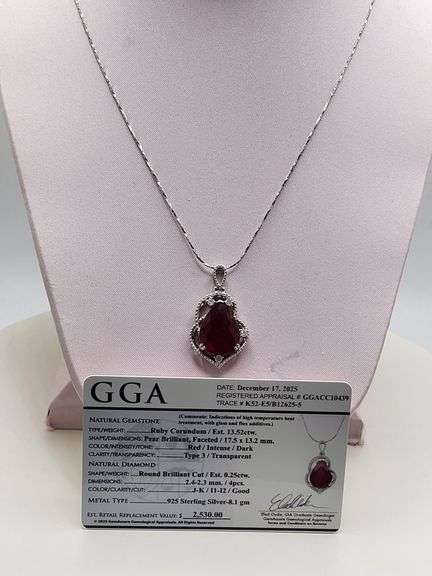 Unbelievable very fine Ruby and diamond Necklace in Silver – GGA Certified