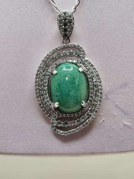 Magnificent Emerald and diamond in Silver Necklace– GLA Certified