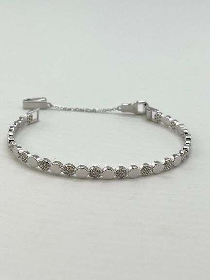 925 Sterling Silver alternating Round Disk Tennis Bracelet