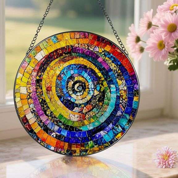 Rainbow Spiral Stained Glass Suncatcher