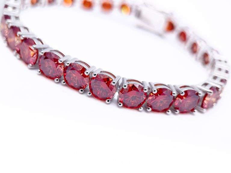 Dazzling Gold Plate 27.Ctw Cherry Red Fire Moissanite Tennis Bracelet