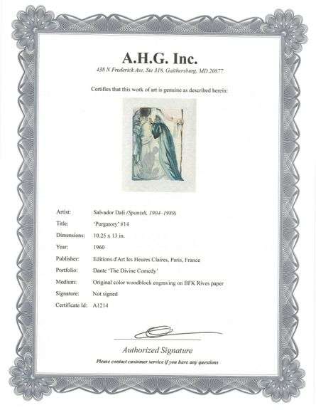 Rare Salvador Dali Original Engraving from The Divine Comedy, Purgatory