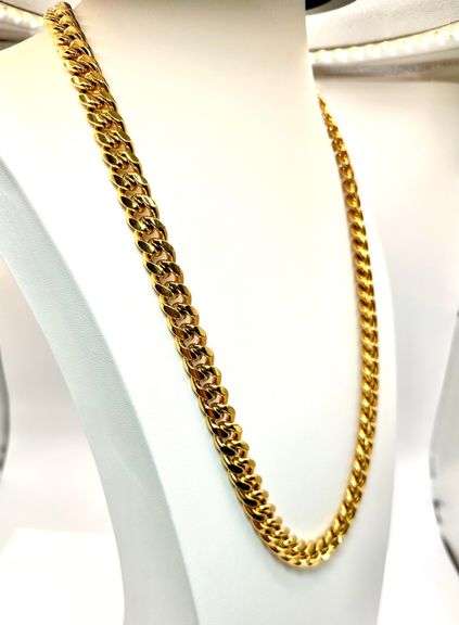 Huge 136 Gram 18 Kt Gold Plate Monogramed Initial "J" Cuban Link Chain Necklace.