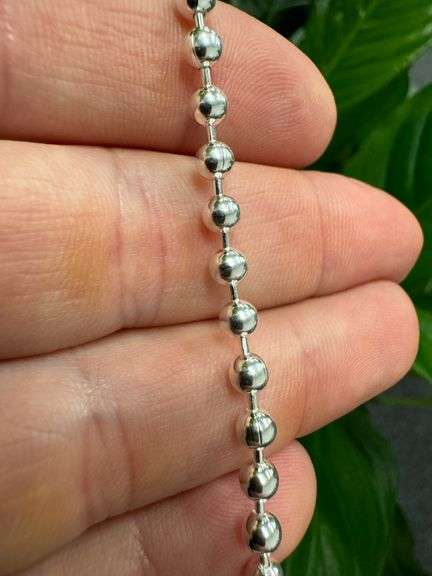 Sterling Silver Italian Ball Bead Chain 4mm 925 Italy New Dog Tag Bracelet 7" inch