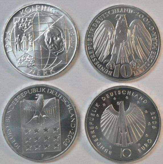 Gem SILVER 1996 & 2001 German 10 Marks and 2005 & 2006 10 Euros