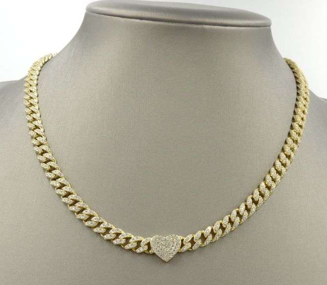 925 Sterling silver Cuban chain cubic zirconia necklace with heart shaped pendant