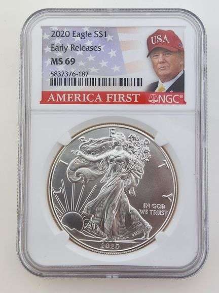 2020 American Silver Eagle, NGC MS69 Early Releases - Donald Trump / America First