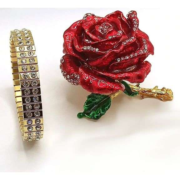 Fabergé-Style Rose and Bracelet with Swarovski Crystals