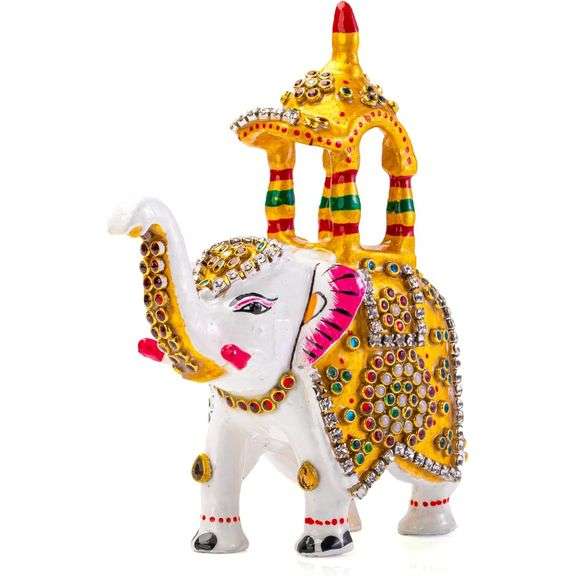 Minakari White Elephant with Howdah Hand-Painted