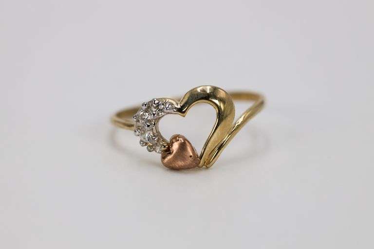 10k Yellow Gold Filigree White CZ Rose Brushed Ring Promise Purity Band Size 6.5