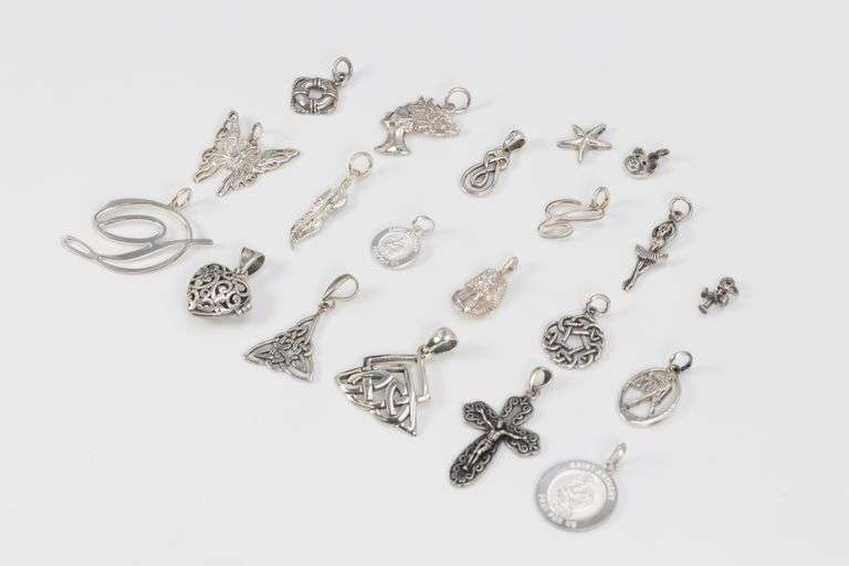Sterling Silver Pendant Assortment Various Sizes & Styles (20 Pendant Lot)