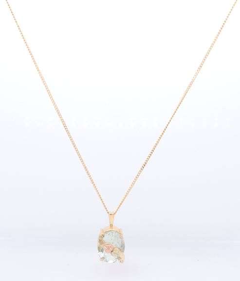 10kt Yellow Gold Oval Prasolite Pendant on Chain