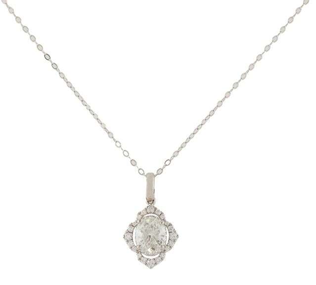 1.20ctw Oval and Round Diamond Scalloped Frame Pendant Necklace in 14K