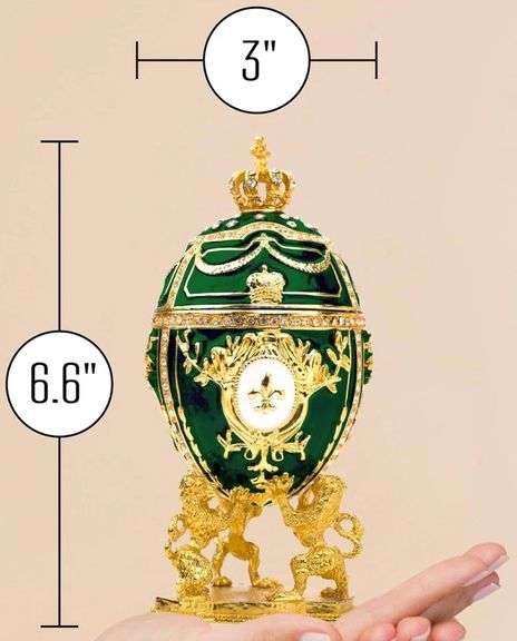 Royal Imperial Green Russian Fabergé Egg Replica with Green Carriage