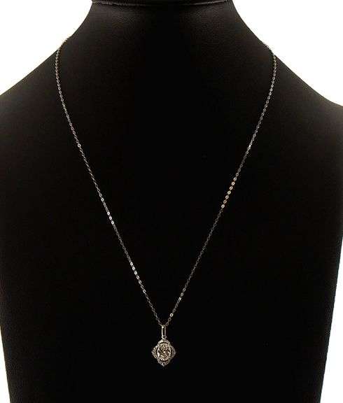 1.20ctw Oval and Round Diamond Scalloped Frame Pendant Necklace in 14K