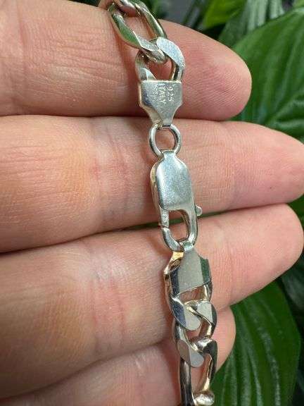 .925 Sterling Silver 8mm Figaro Link ID Bracelet 8 Inches