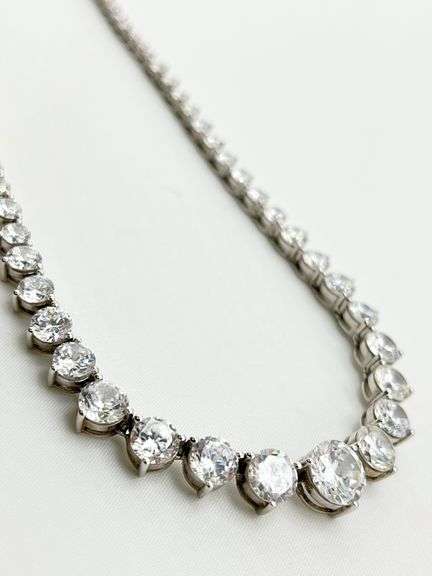925 Sterling Silver Gratuated Tennis CZ Necklace