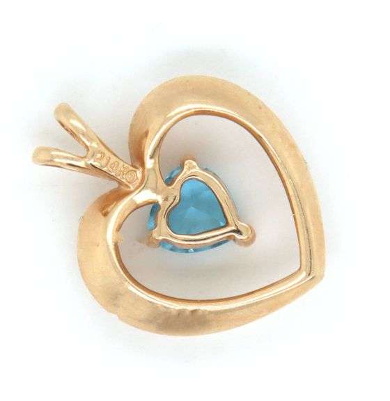 14kt Yellow gold blue topaz heart shaped pendant
