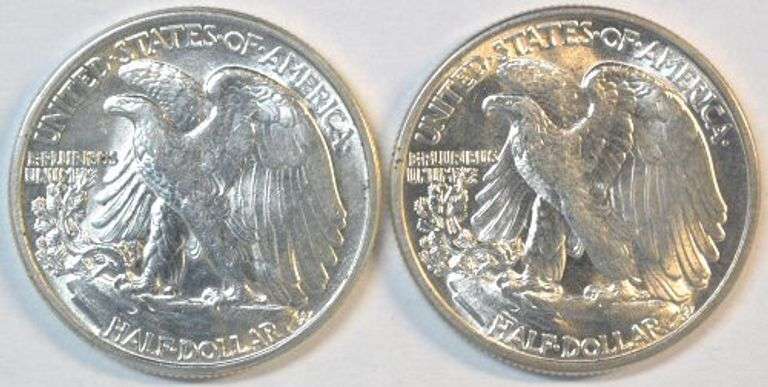 2 Diff. Fully Struck Gem BU Walking Liberty Half Dollars: 1941 & 1943
