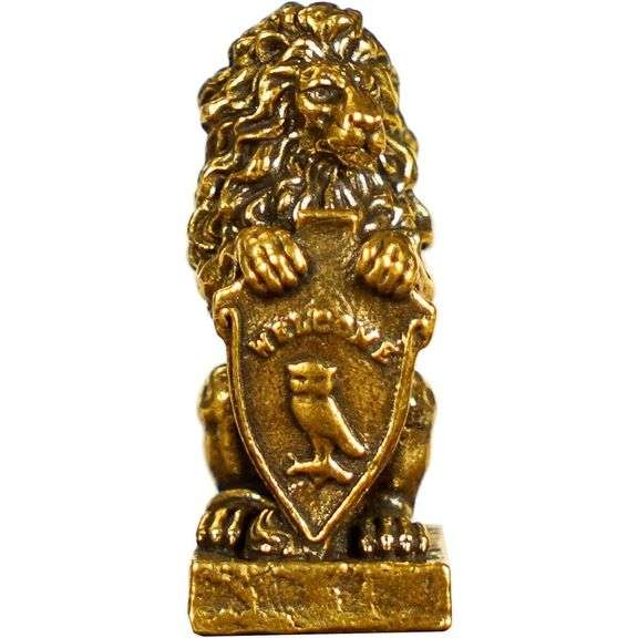Vintage-Style Brass Guardian Lion with Shield
