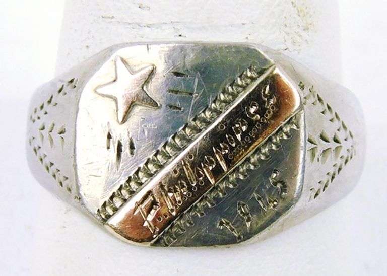 Sterling 1945 Philippines WW2 Ring, Size 10