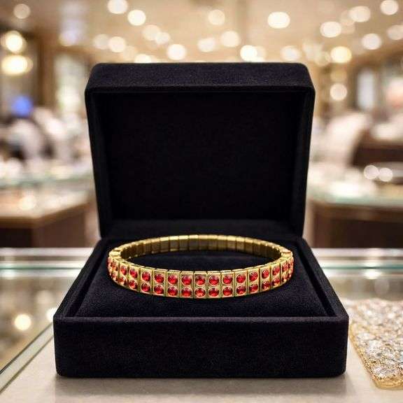 24K Gold Embellished Ruby-Tone Swarovski Crystal Bracelet