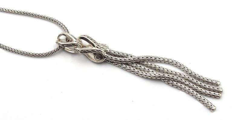 John Hardy sterling silver Asli classic chain black sapphire and black spinel tassel pendant on chai