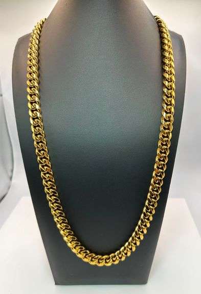 Huge 136 Gram 18 Kt Gold Plate Monogramed Initial "J" Cuban Link Chain Necklace.