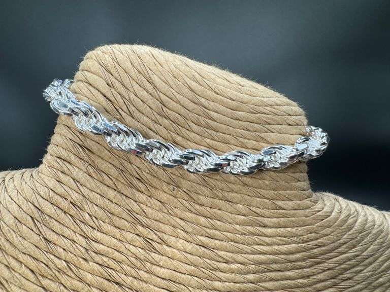Sterling Silver Diamond-Cut Rope Chain 5.4mm Solid 925 Italy New Bracelet 8"