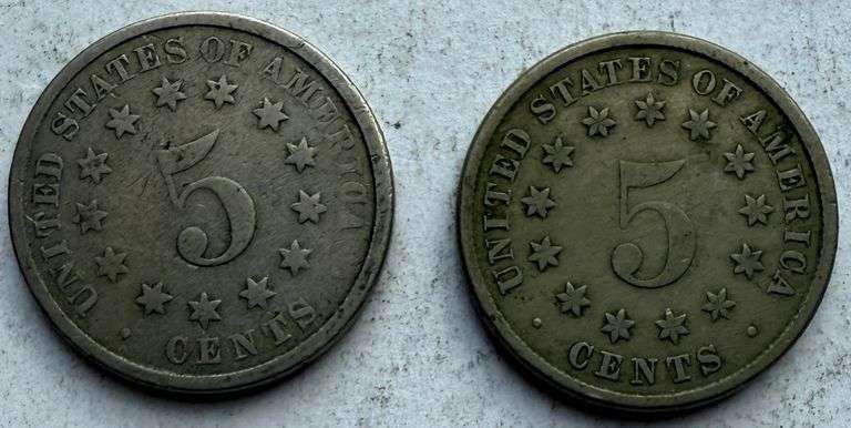 Two 1882 Shield Nickels