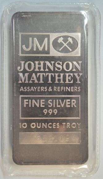 State-of-the Art Johnson Matthey 10 Troy Oz pure .999 Silver Bar. Unique Serial Number
