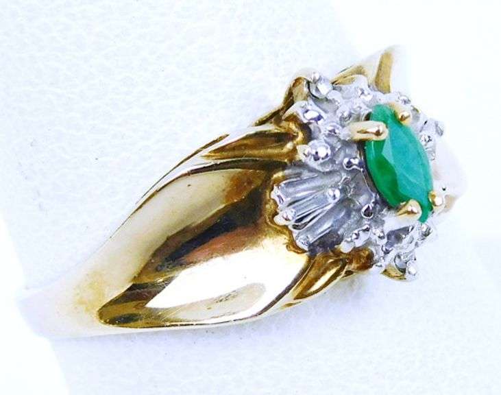 Vintage 10K Emerald & Diamonds Ring, Size 7