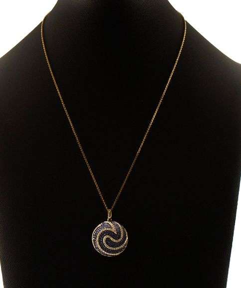 1.25ctw Pave Sapphire and 0.75ctw Diamond Swirl Circle Pendant Necklace in 18K