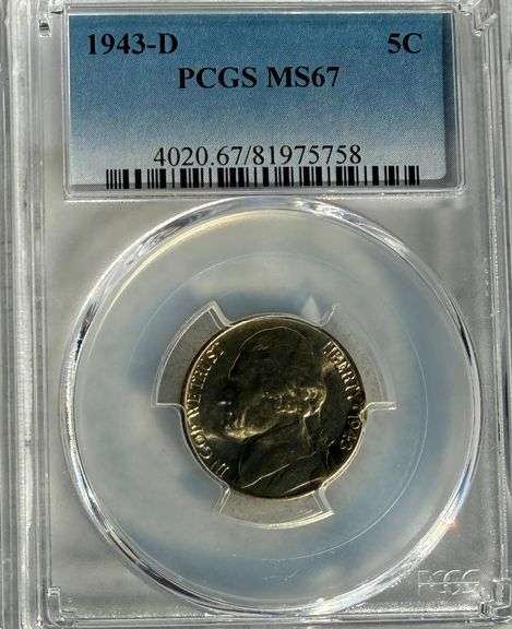 1943 D PCGS MS 67. War Nickel.