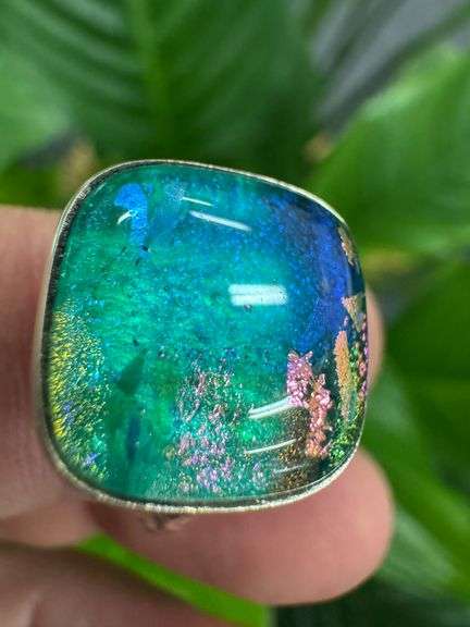 Sterling Silver 925 One of a Kind Dichroic Glass Ring Size 7