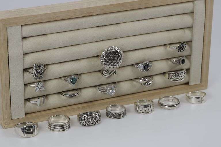 .925 Sterling Silver Curated Ring Assortment Various Sizes & Styles (20 Ring Lot)