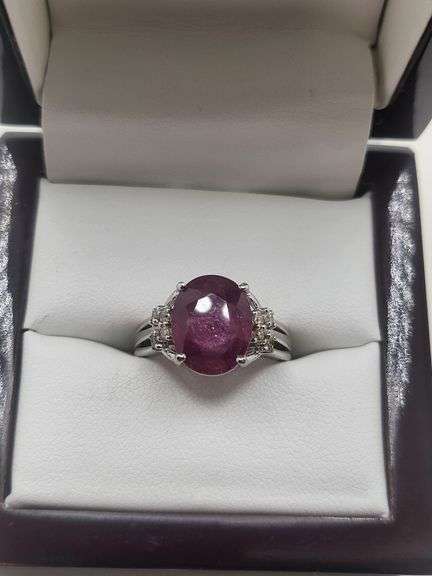 Very fine one Ruby 4.35 CW ring in silver 14k gold plated with diamond accent