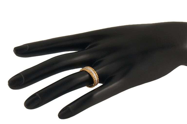 Satin Textured Braided Style Two Tone Band Ring in 18K