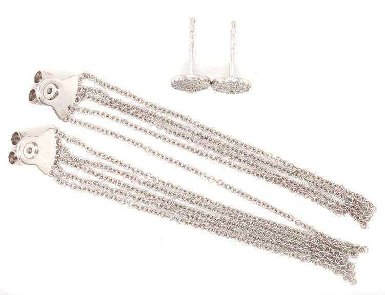 14kt White gold pave diamond stud earrings with fringe jacket earrings